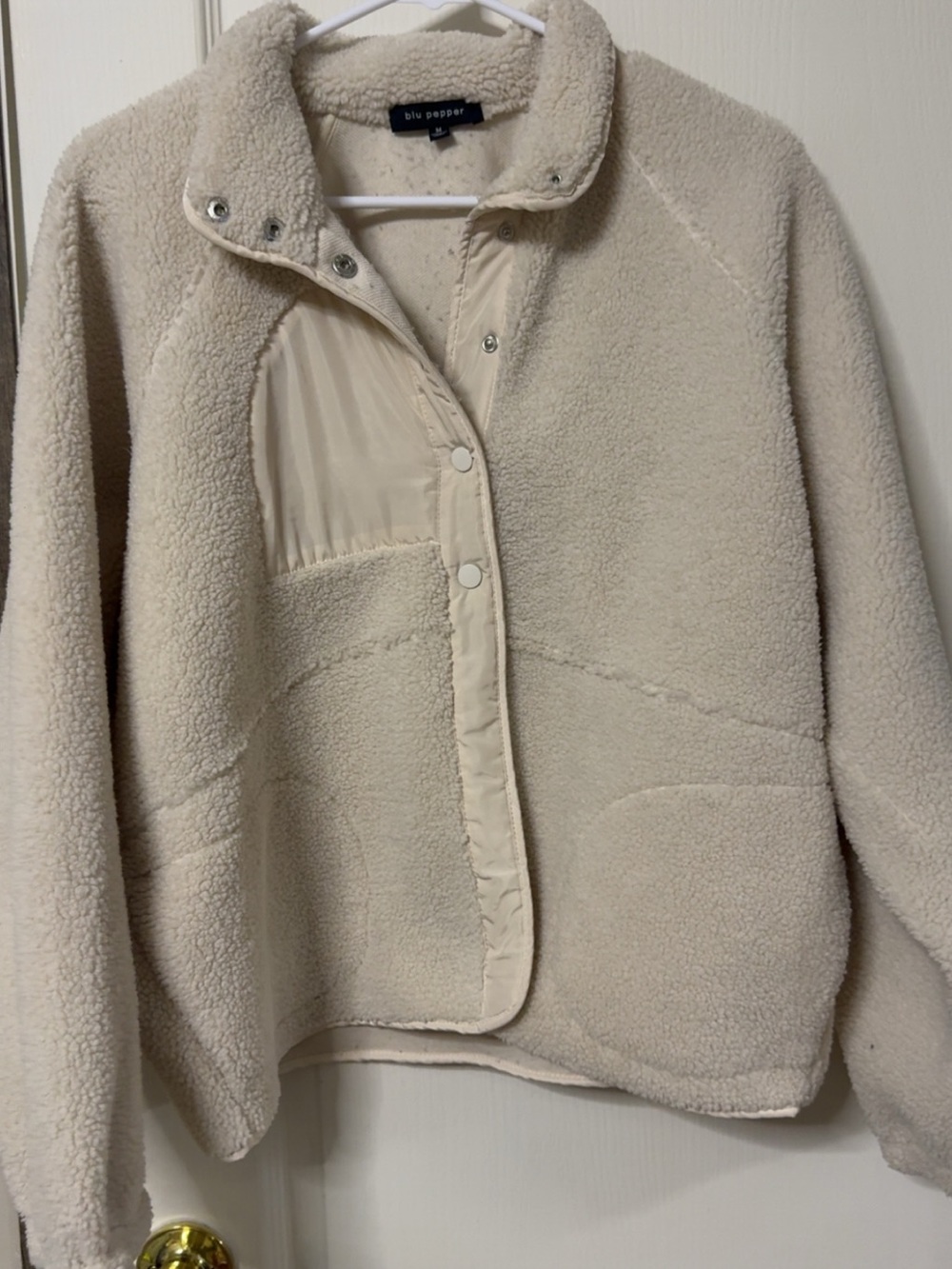 Blu Pepper Cream Teddy Sherpa Jacket with Snap Front